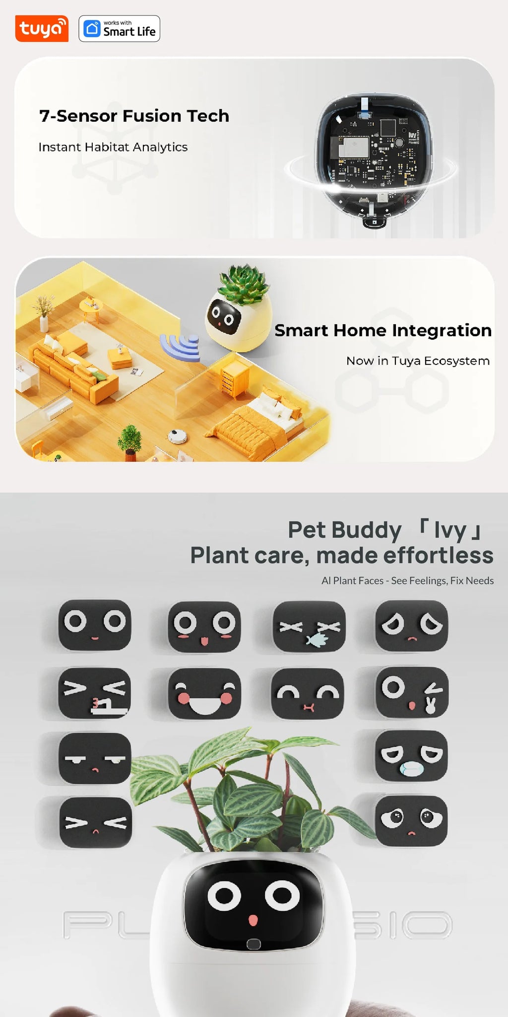Pet Buddy lvy Plant care,made effortless, Al Plant Faces -See Feelings, Fix Needs  5 Interactive Gestures Unlocka Playful Life