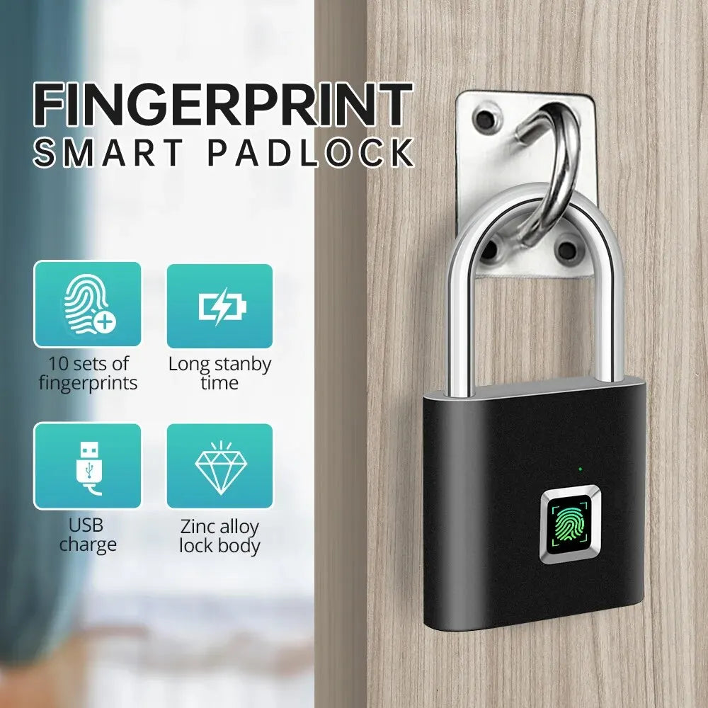 KERUI Keyless USB Charging Fingerprint Smart Lock Waterproof Unlock Portable Lock Anti-theft Security Door Lock Padlock Electric