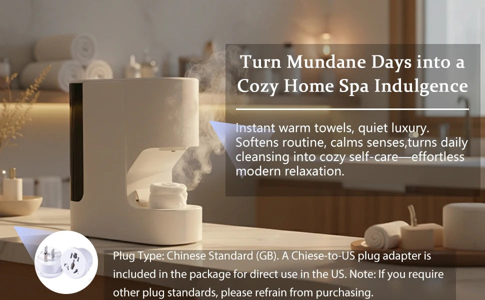 Hot Face Towel Warmer Machine Dispenser 5-Second Warming Disposable with 55°C Constant Temperature & Voice Alerts, Portable