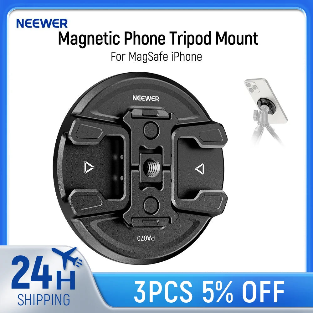 Neewer Magnetic Phone Tripod Mount with Action Camera Adapter For MagSafe iPhone 16 15 14 13 12 Quick Release Adapter Mount