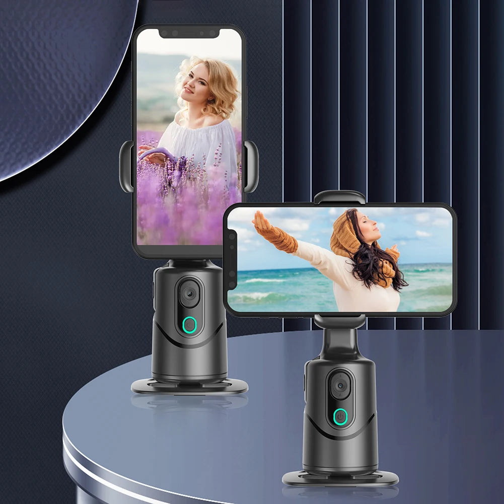 360° Rotating Auto Face Tracking Phone Stand No App Gesture Control Smart Shooting Camera Mount with Selfie Light Remote