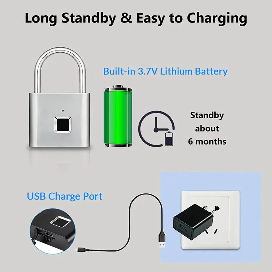 KERUI Keyless USB Charging Fingerprint Smart Lock Waterproof Unlock Portable Lock Anti-theft Security Door Lock Padlock Electric