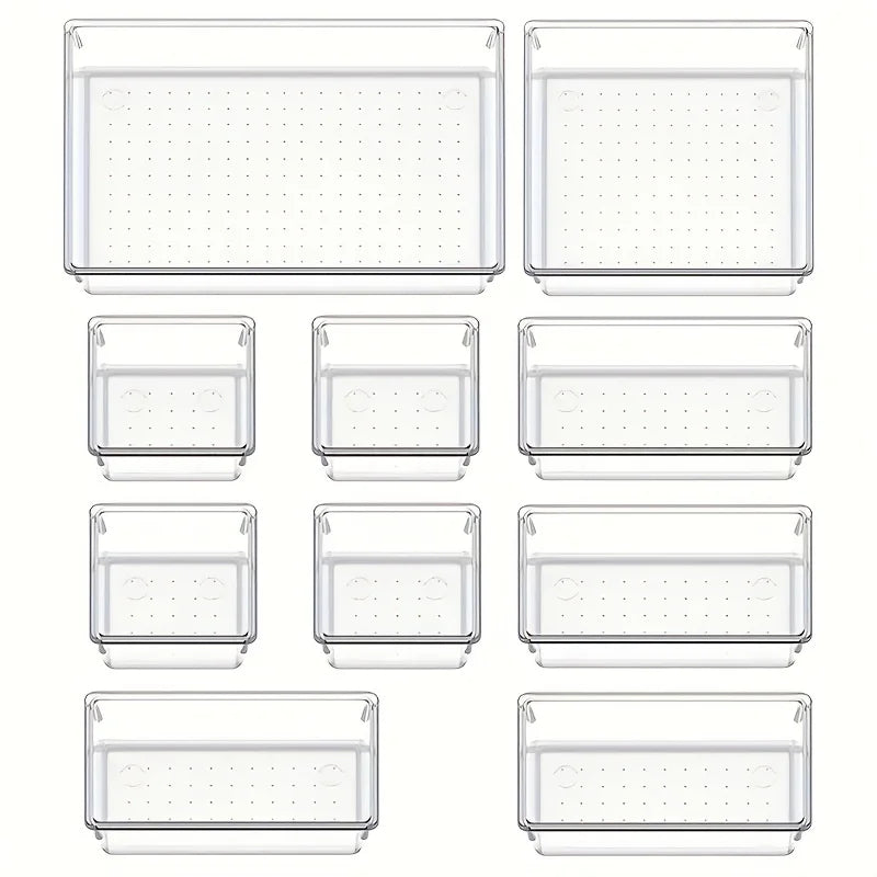 10-Piece Clear Drawer Organizer Set