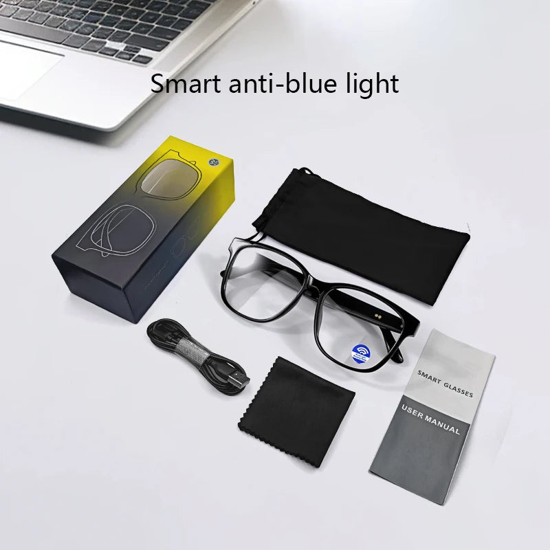GS08 Smart Glasses with AI Assistant, Music/Calls, Noise Reduction, Anti-Blue Light, UV400, BT TWS for Men & Women