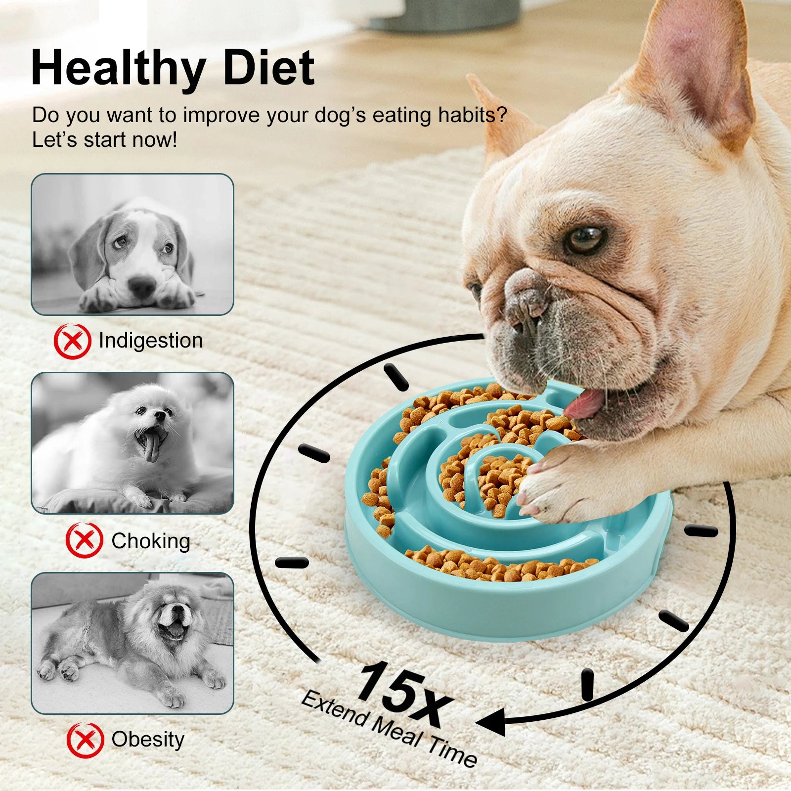 Slow Feed Anti Slip Pet Bowl