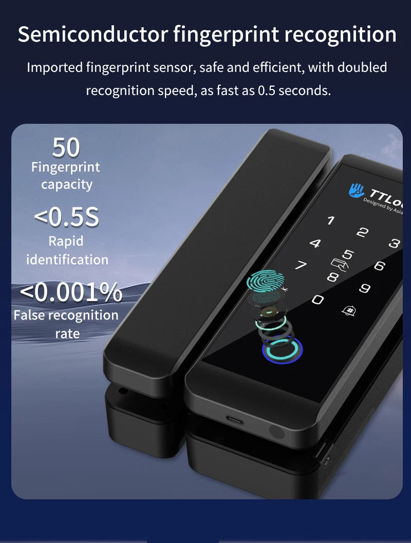 JDS6 TTLOCK APP Sliding Glass/Wood Fingerprint Lock Bluetooth Biometric Electronic Office Password 13.56Mhz RFID Keyless Unlock