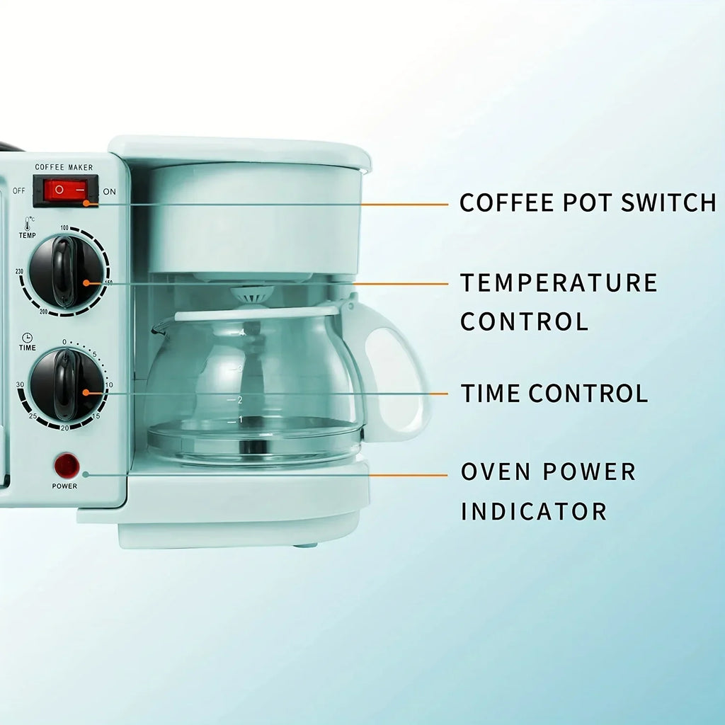 3-in-1 Breakfast Maker Home Mini Electric Oven Bread Maker,600ml Drip Coffee Machine,Non Stick Pan Fry Pan,Can Fry Grill Steak