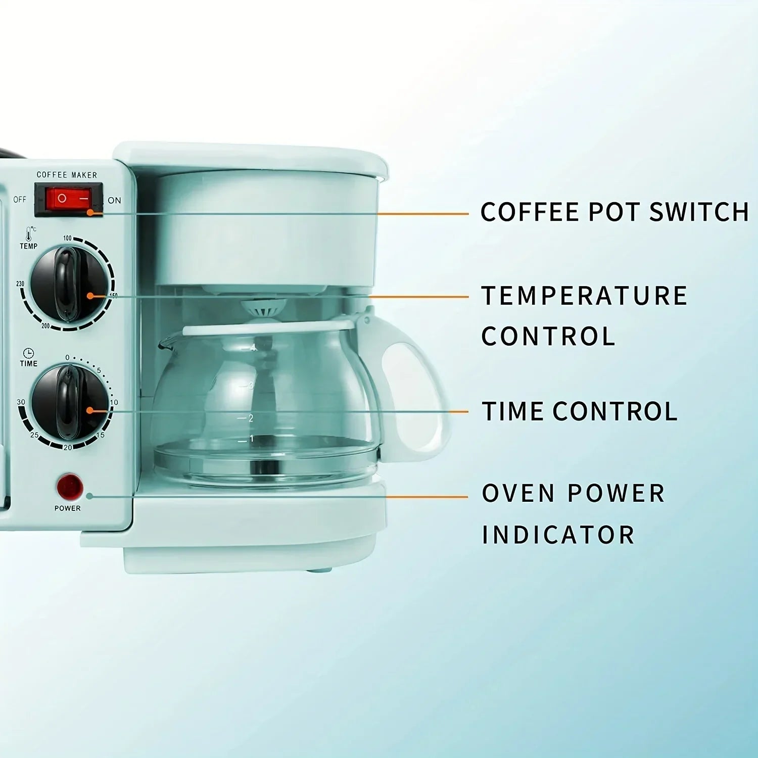 3-in-1 Breakfast Maker Home Mini Electric Oven Bread Maker,600ml Drip Coffee Machine,Non Stick Pan Fry Pan,Can Fry Grill Steak