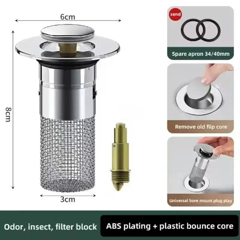 2026 new washbasin leak proof plug, stainless steel odor proof bullet core, pressure type sink drainage pipe, universal accessor