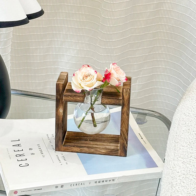 New Bayonet Light Bulb Vase Series Wooden Frame Hydroponic Plant Vase Container Basin Office Desktop Decoration Home Decoration