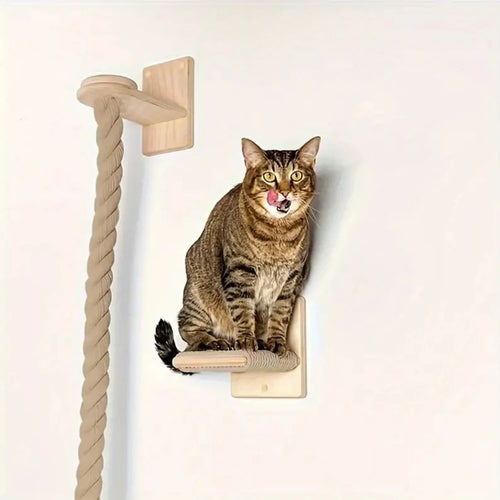 1 Piece Wall-mounted Cat Climbing Rope Solid Wooden Pedals And  Sisal Rope Kitten Training Claw Grinding Indoor Cat Furniture