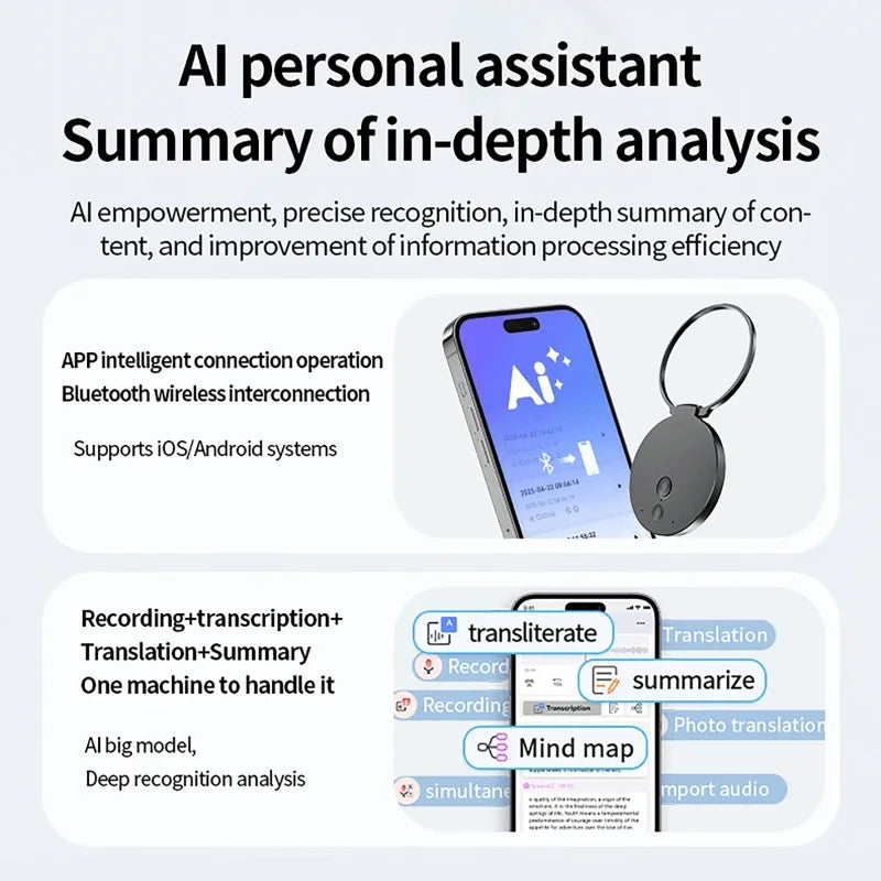 A30 AI Voice Recorder with Real-Time Transcription&Translation Digital Voice Recorder Support 189 Languages for Lectures Meeting