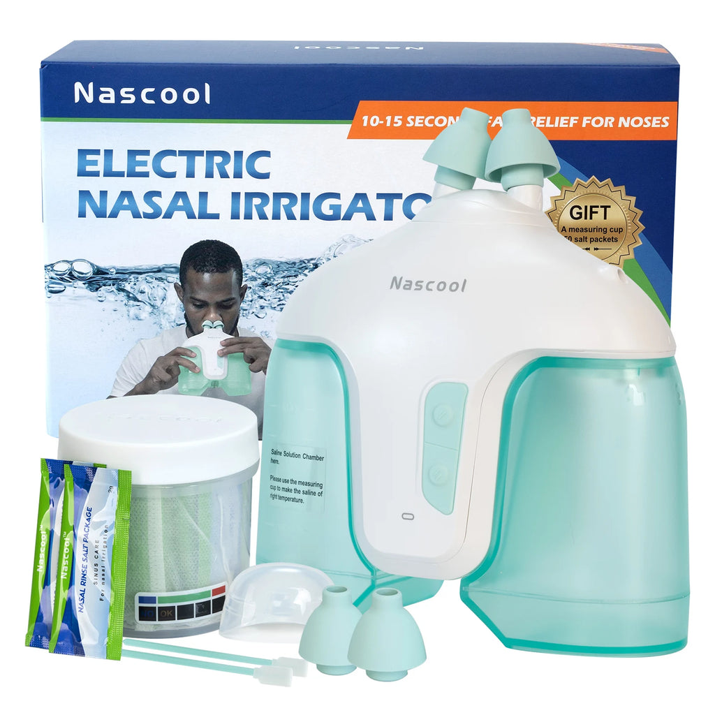Nascool Electric Nasal Irrigation System with 50 SaltPods Suction Irrigator Nose Washer Sinus Rinse Cleaner Congestion Relief