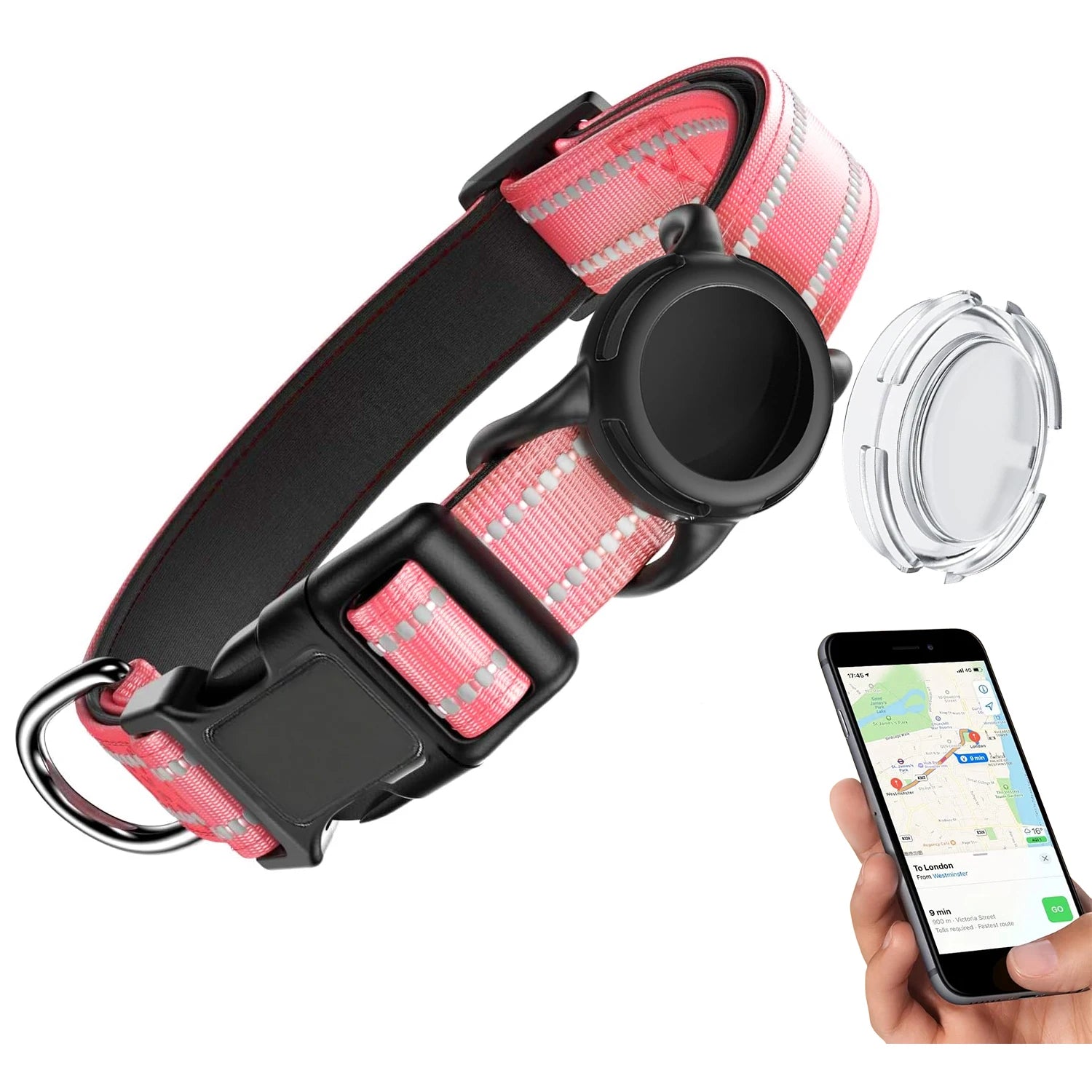 Waterproof Air Tag Dog Collar with AirTag Holder, Reflective Soft Padded & Safety Buckle, AirTag Pet Collar Adjustable for Dogs