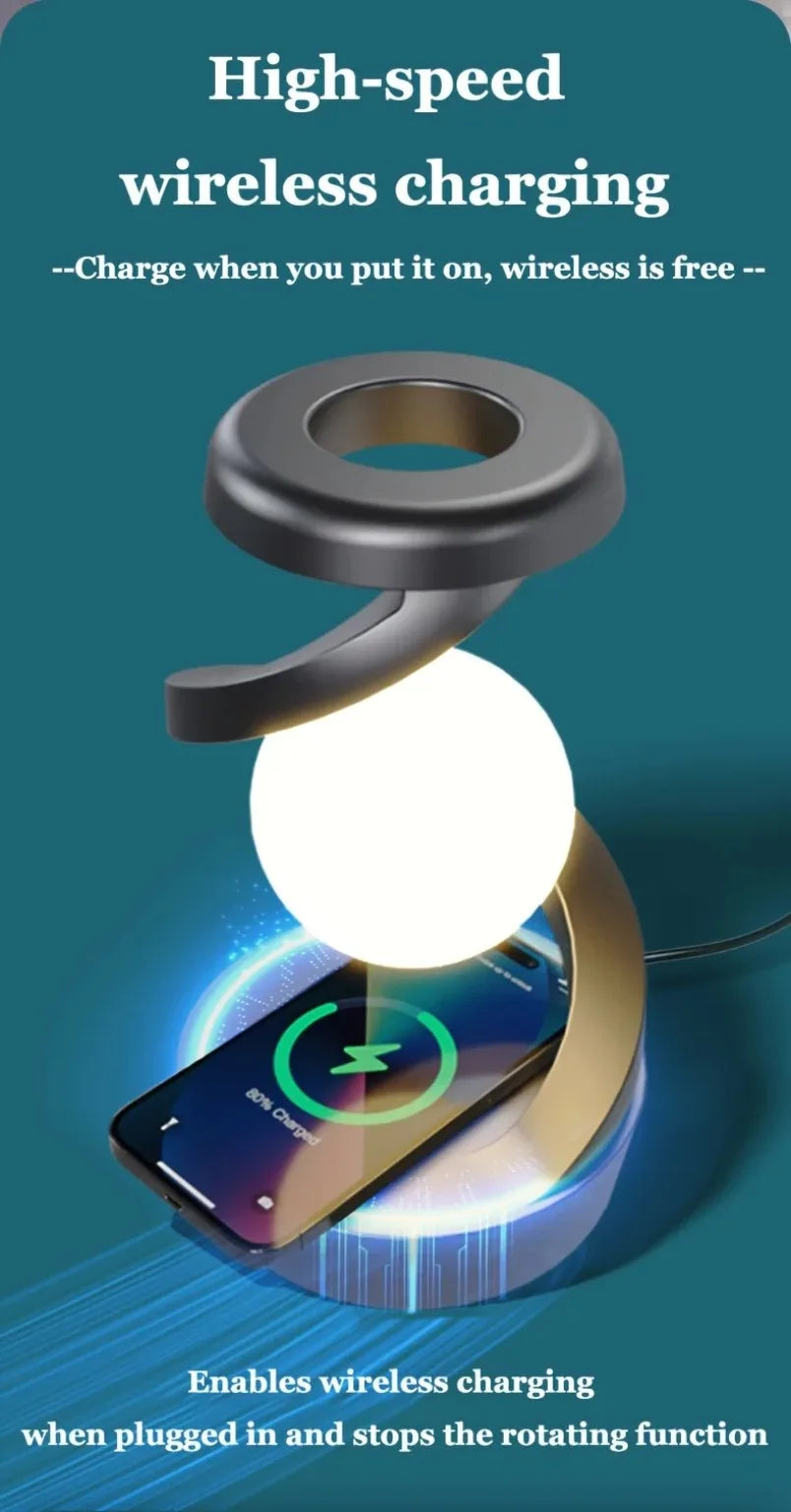 Wireless Charging Rotating Suspension Night Light Hand-waving Control RGB Atmosphere Table Lamp For Bedroom Office Decor