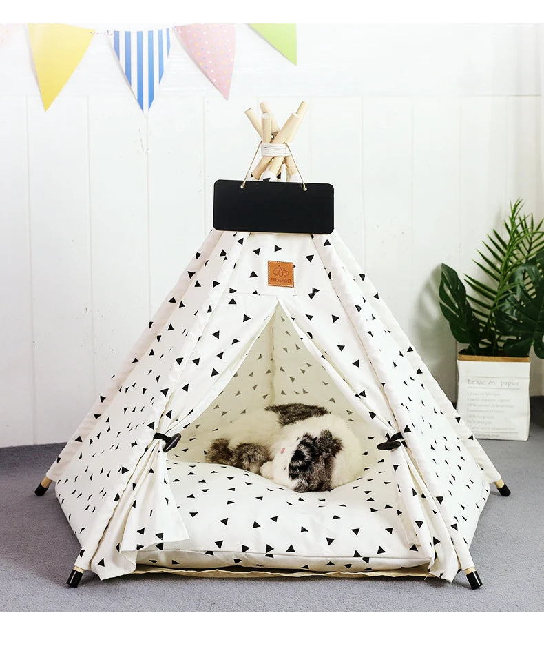 Winter Pet Teepee Tent w/ Dual-Sided Cushion, Warm Plush Side, Anti-Slip Base, Stabilizers, Fully Washable - Ideal for Dogs cats