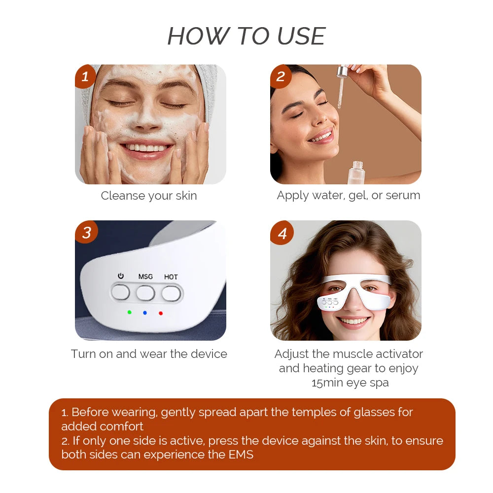 Eye Massager 3 Gear Red light Remove Eye Bags Dark Circles Puffiness Hot Compress Eye Relieve Eye Fatigue Wireless Use