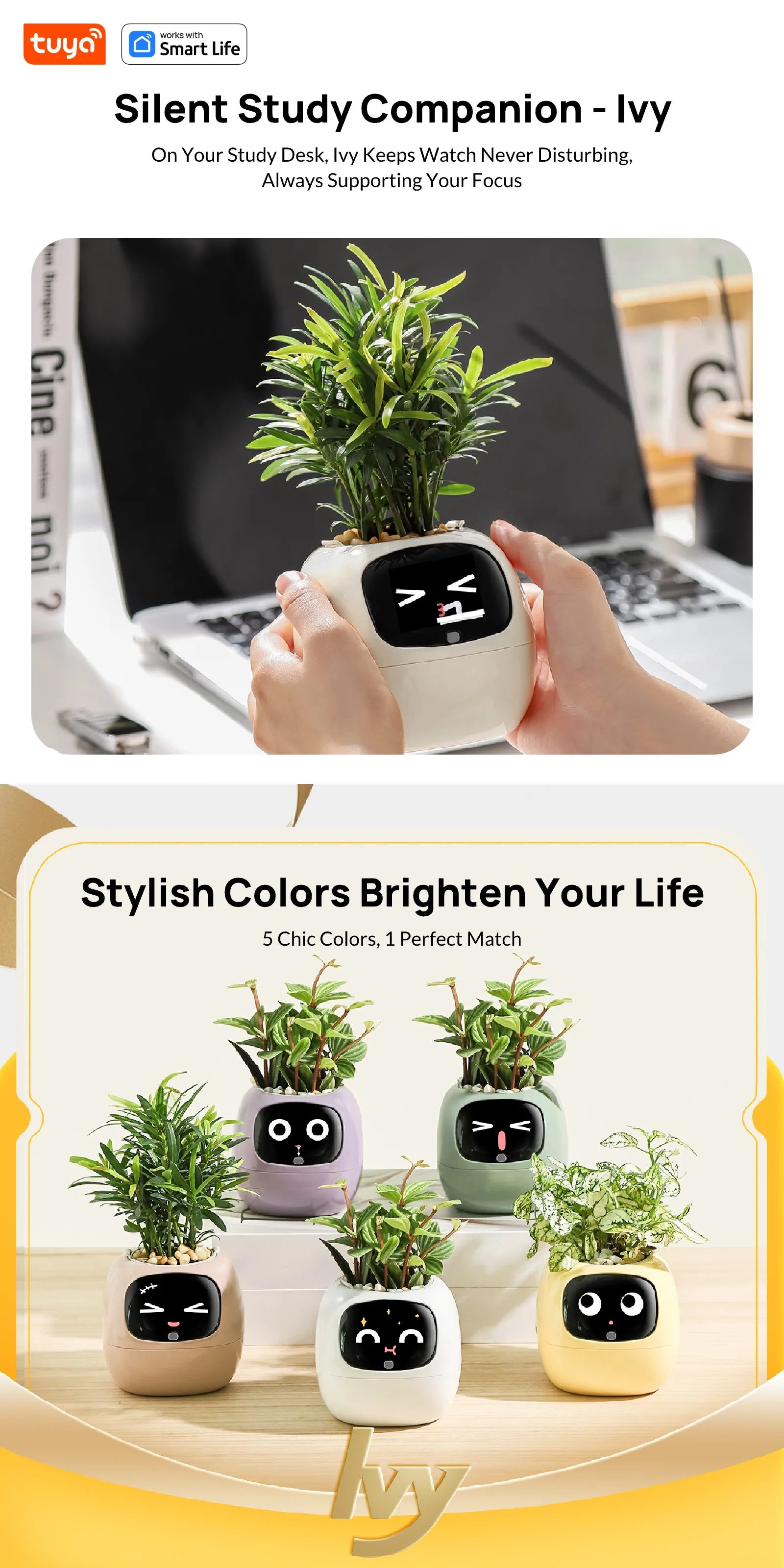 Pet Buddy lvy Plant care,made effortless, Al Plant Faces -See Feelings, Fix Needs  5 Interactive Gestures Unlocka Playful Life