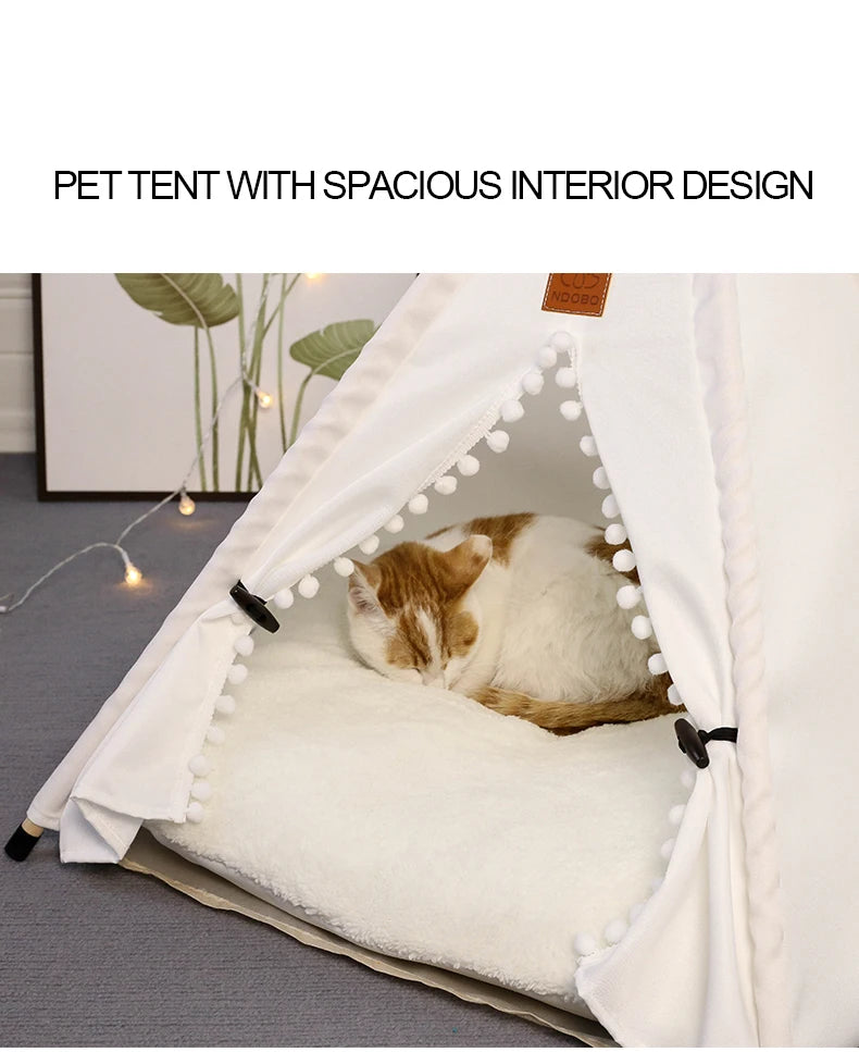 Winter Pet Teepee Tent w/ Dual-Sided Cushion, Warm Plush Side, Anti-Slip Base, Stabilizers, Fully Washable - Ideal for Dogs cats
