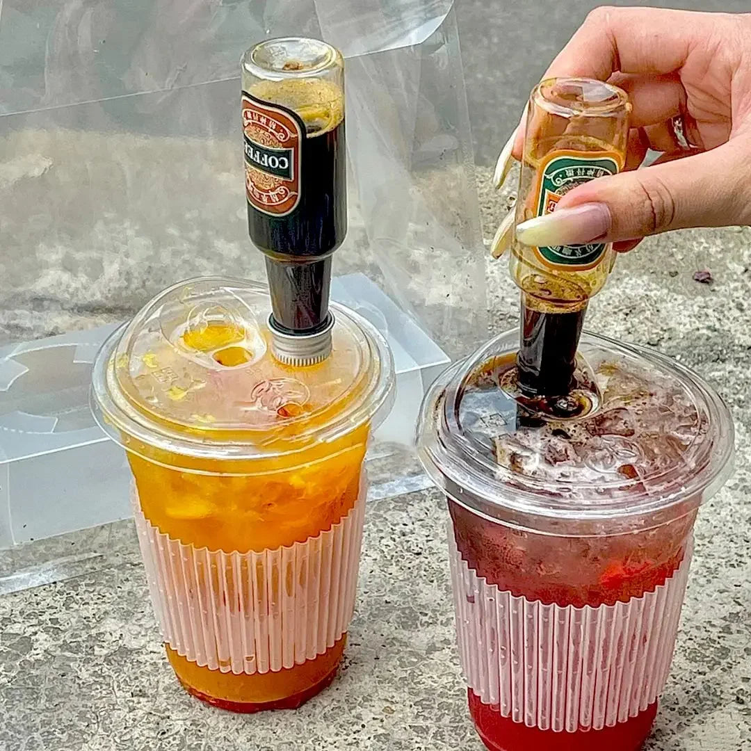 20pcs 98 Caliber Disposable Coffee Cup Double Hole Lid Small Wine Bottle Transparent Milk Tea Cup Takeaway  Juice Cups with Lids