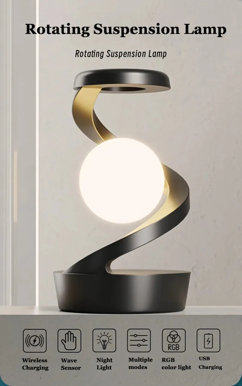 Wireless Charging Rotating Suspension Night Light Hand-waving Control RGB Atmosphere Table Lamp For Bedroom Office Decor