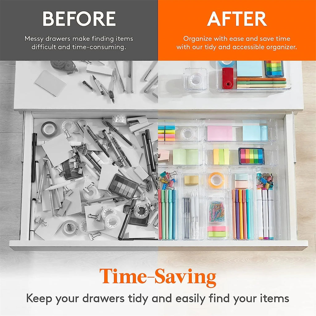 10-Piece Clear Drawer Organizer Set