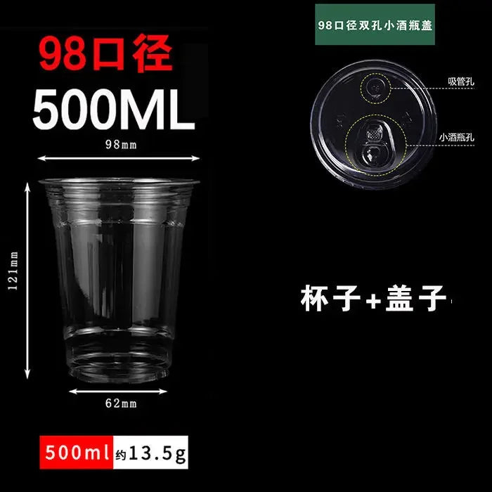 20pcs 98 Caliber Disposable Coffee Cup Double Hole Lid Small Wine Bottle Transparent Milk Tea Cup Takeaway  Juice Cups with Lids