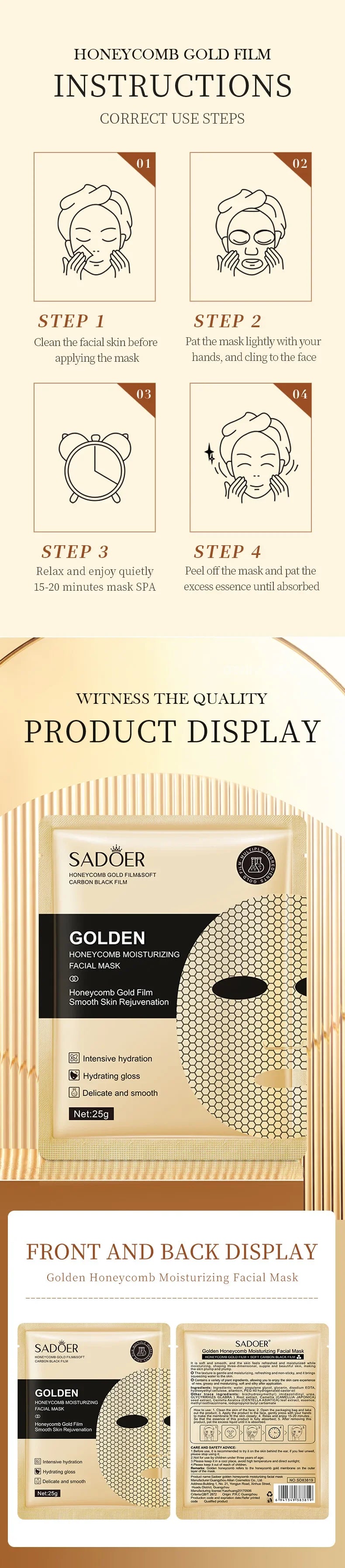 24K Gold Moisturizing Facial Masks skincare Firming Nourishing Smooth Skin Rejuvenation Face Mask Sheets Mask
