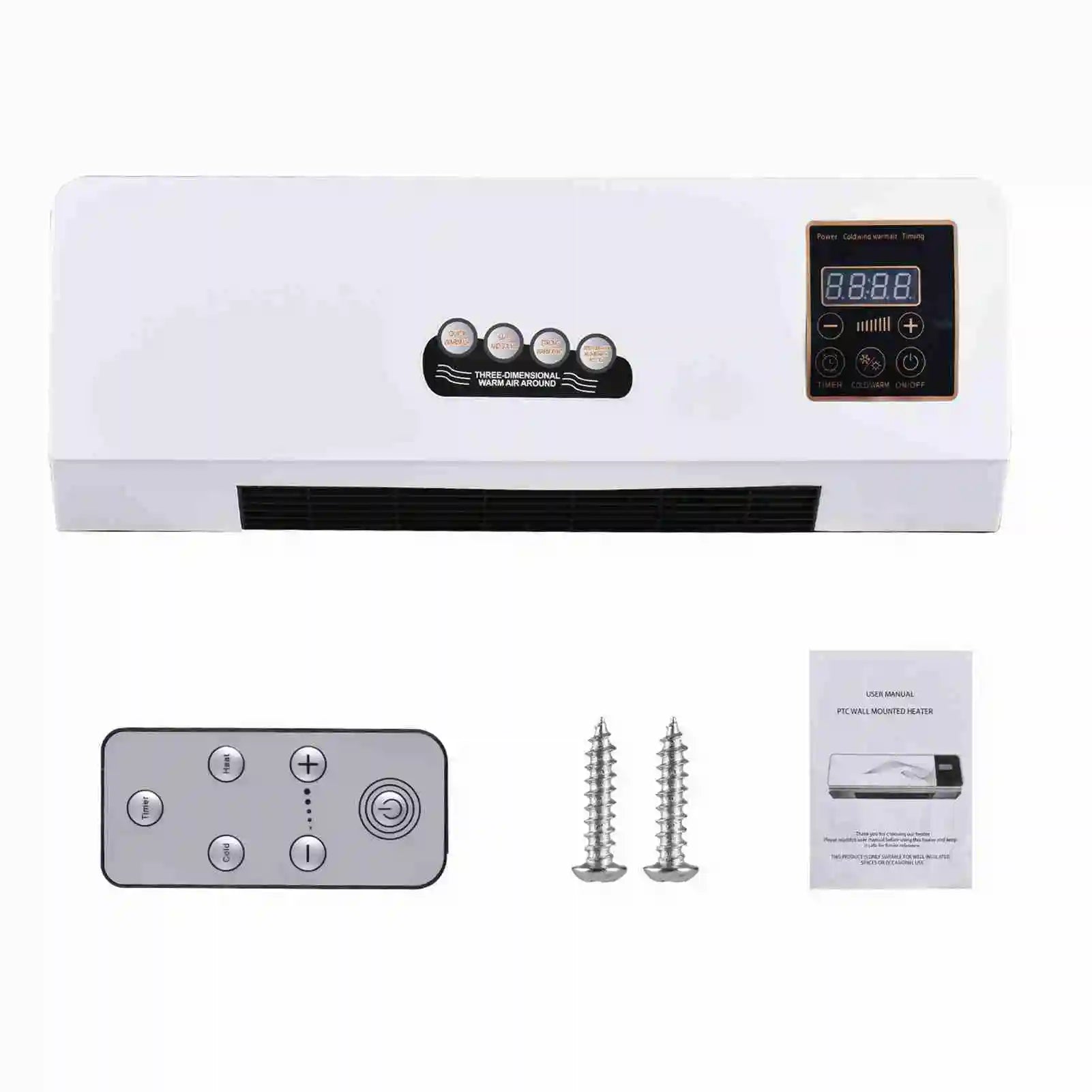 Heater Fan 2 in 1 Heating Nature Wind Timing Digital Display Wall Mounted Space Heater for Home Office Dormitory