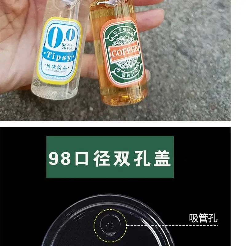 20pcs 98 Caliber Disposable Coffee Cup Double Hole Lid Small Wine Bottle Transparent Milk Tea Cup Takeaway  Juice Cups with Lids