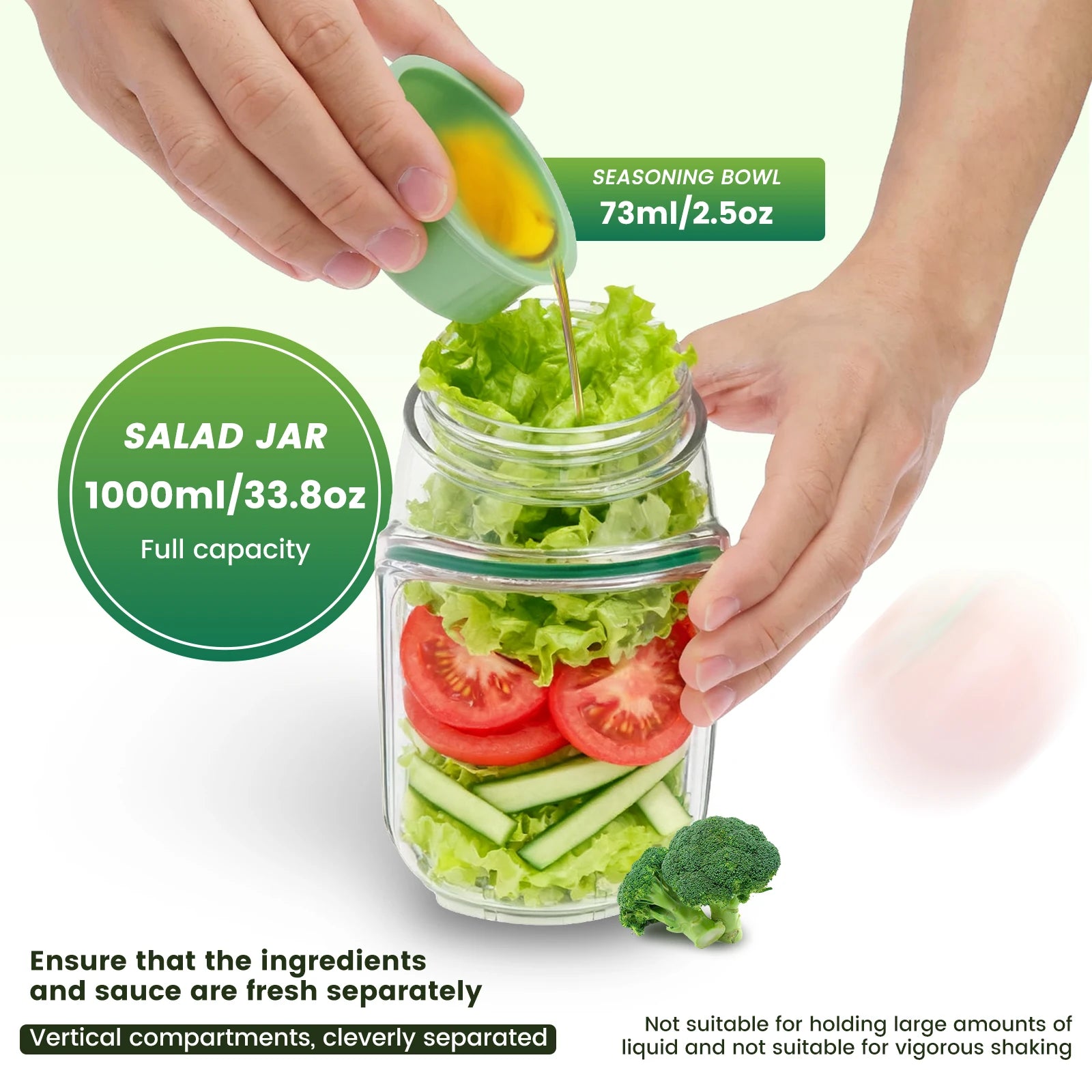 Salad Pod Fruit Vegetable Salad Storage Jar Side Open Portable Container,Home,Office,Travel,Outdoor Salad Container for Lunch