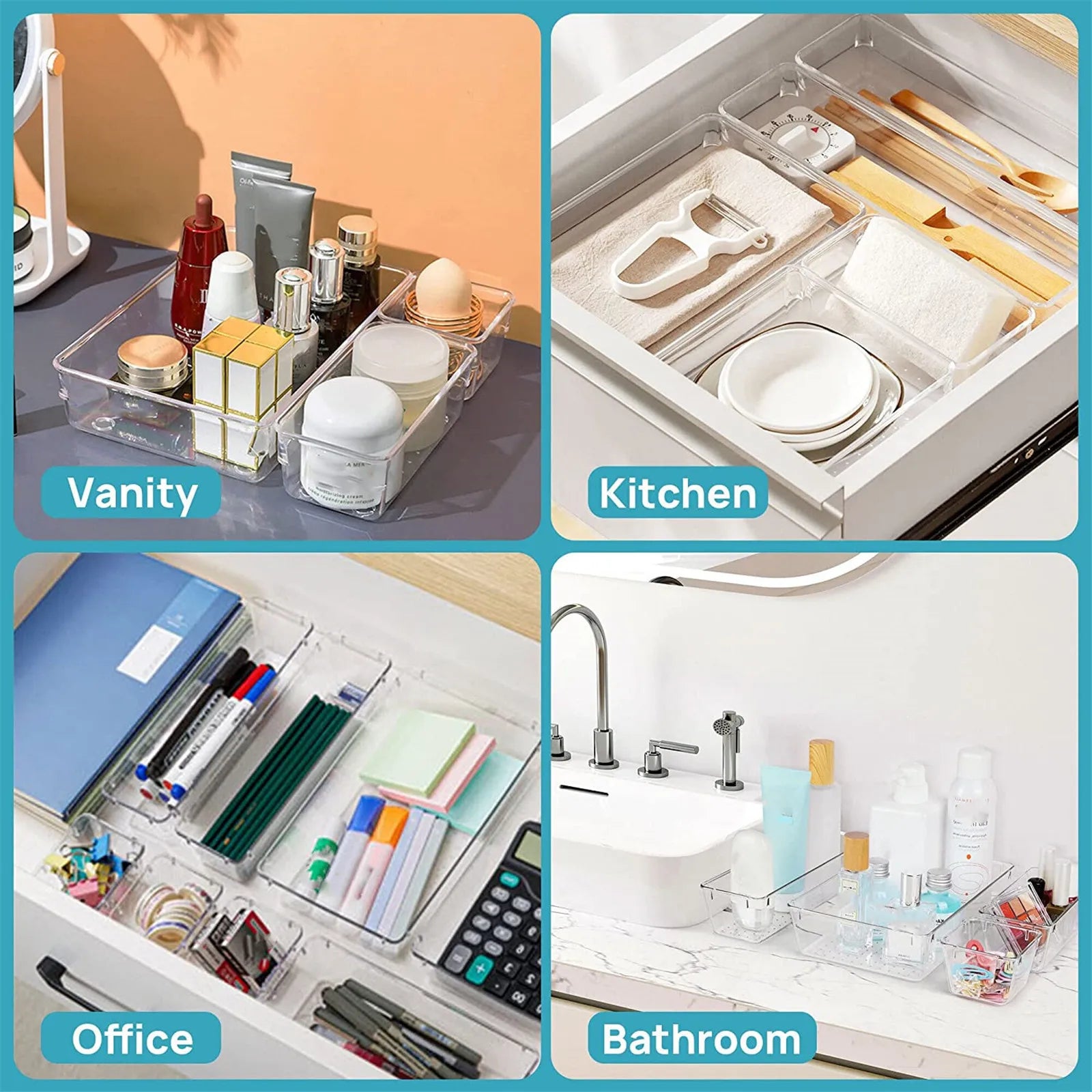 10-Piece Clear Drawer Organizer Set