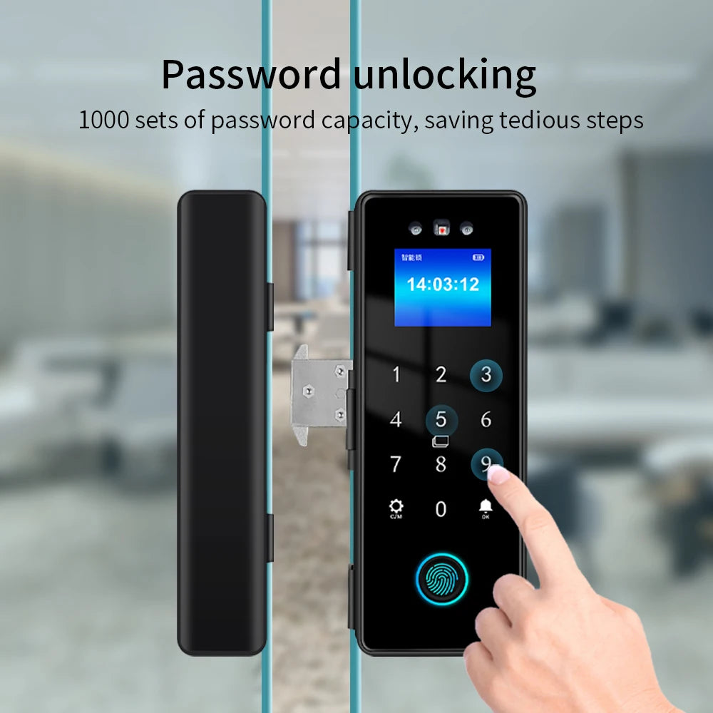 WIFI Tuya 3D Face Recognition  Smart Glass Lock Biometric Electronic Fingerprint Unlock Glass Door Lock Mobile remote Control