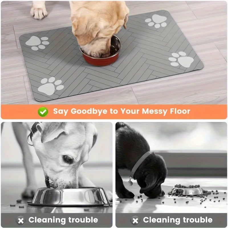 1pc Winter Fast-Drying Diatomaceous Earth Pet Feeding Mat, Absorbent,Easy to Clean with Paw Print Design dog accessories