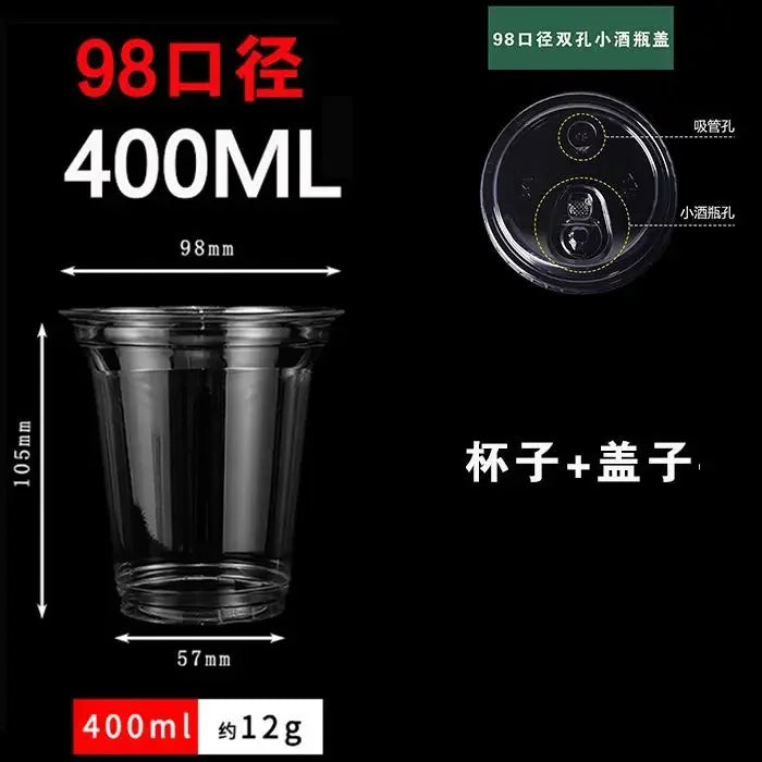 20pcs 98 Caliber Disposable Coffee Cup Double Hole Lid Small Wine Bottle Transparent Milk Tea Cup Takeaway  Juice Cups with Lids