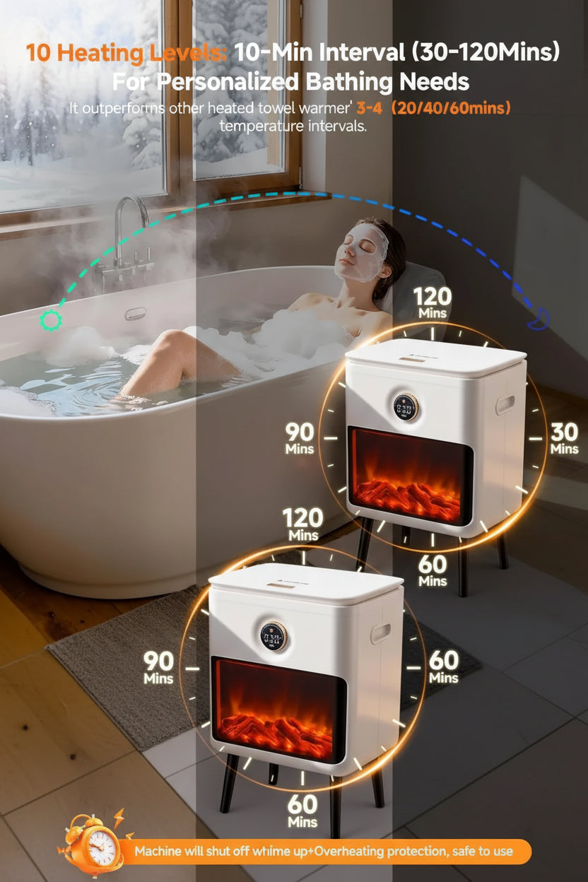 US Shipping 3D Flame Screen Towel Warmer 22L Large Luxury Bathroom Heated Towel Warmer Bucket for Towels Bathrobes Blankets